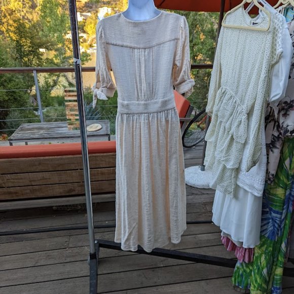 Free People Soft Cotton Tie-Sleeve Figure-Flattering Midi Dress Size Small - Picture 3 of 6